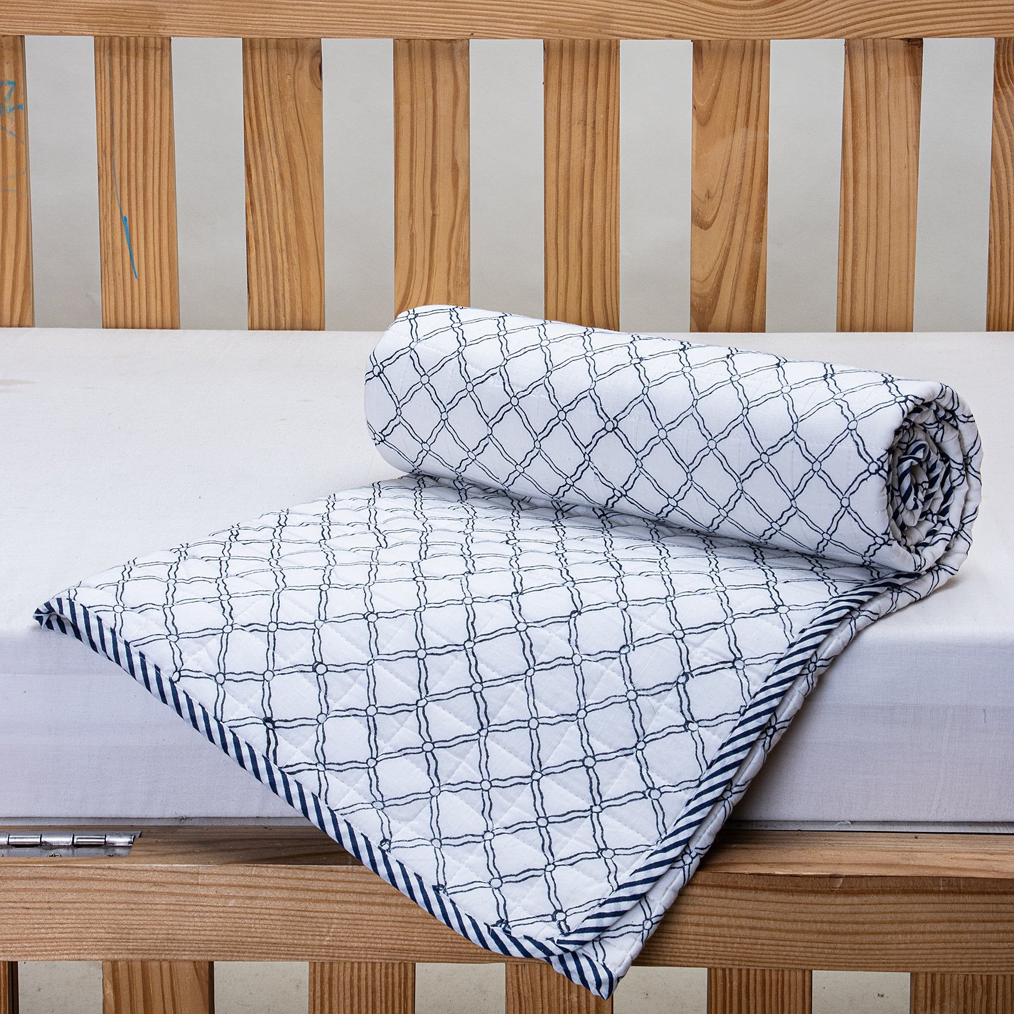 Blue Geometric Hand Printed Soft Cotton Baby Blankets For Winter 112